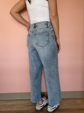 Load image into Gallery viewer, hidden medium light high waist cropped wide leg jeans