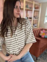 Load image into Gallery viewer, taupe + cream stripe half sleeve cardigan