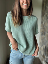 Load image into Gallery viewer, dusty mint short sleeve relaxed sweater