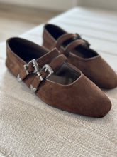Load image into Gallery viewer, espresso suede albany double strap flats