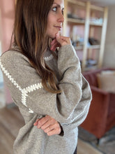 Load image into Gallery viewer, taupe embroidered stitch sweater