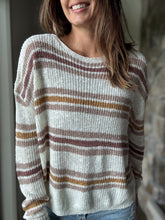 Load image into Gallery viewer, white rose striped relaxed sweater