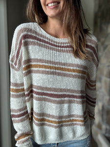 white rose striped relaxed sweater