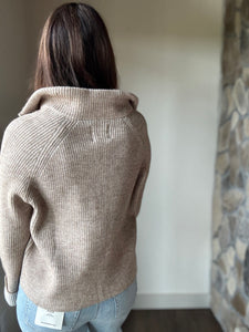mocha mousse two-tone ribbed zip sweater