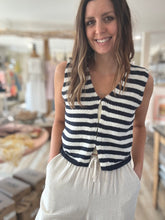 Load image into Gallery viewer, navy+white knit stripe vest