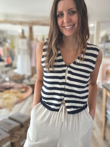 navy+white knit stripe vest