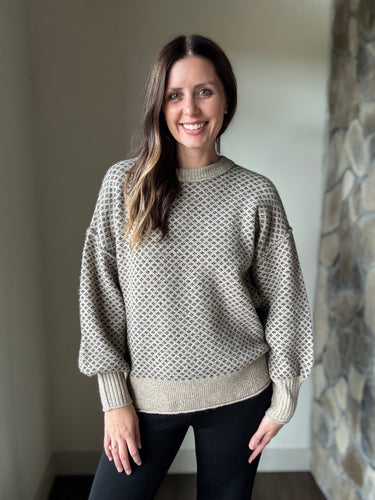 khaki black jacquard sweater