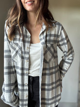 Load image into Gallery viewer, ultra soft grey plaid button down flannel