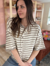Load image into Gallery viewer, taupe + cream stripe half sleeve cardigan