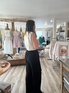 black cotton gauze cargo wide leg pants