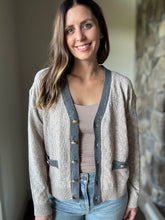 Load image into Gallery viewer, taupe checkered weave button cardigan