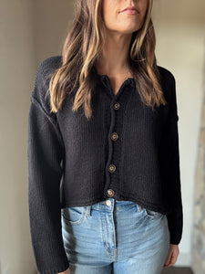 easy days off black button down cardigan