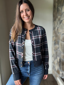 midnight + red plaid cardigan