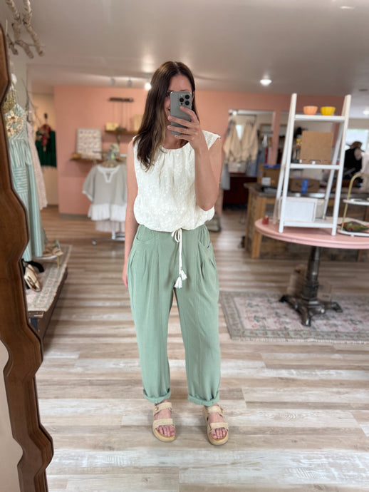 soft olive drawstring pants
