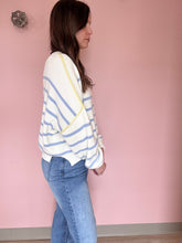Load image into Gallery viewer, blue stripe spring sweater with yellow detailing