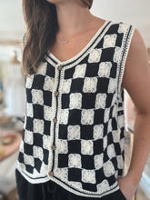 Load image into Gallery viewer, black+cream checkered crochet vest