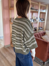 Load image into Gallery viewer, olive + cream half sleeve sweater