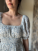 Load image into Gallery viewer, white + blue floral romper