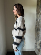 Load image into Gallery viewer, stone + black stripe button cardigan
