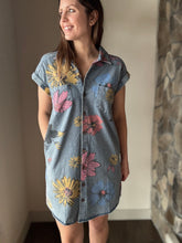 Load image into Gallery viewer, may flowers denim button down dress