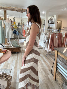 ivory + brown chevy crochet dress