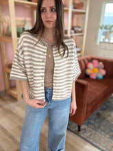 Load image into Gallery viewer, taupe + cream stripe half sleeve cardigan