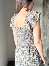 Load image into Gallery viewer, charcoal blue floral midi dress