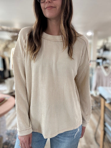 oatmeal ribbed long sleeve pullover