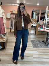 Load image into Gallery viewer, chocolate eyelet suede jacket