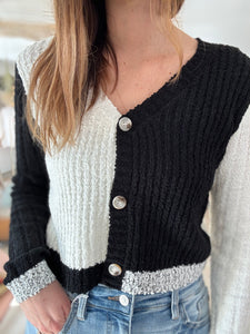 black + white colorblock cardigan