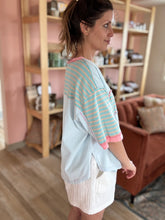 Load image into Gallery viewer, sky + coral stripe relaxed tee