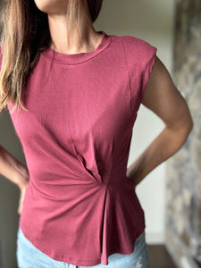 merlot twist pleated top