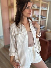 Load image into Gallery viewer, cream + taupe stripe oversized button down