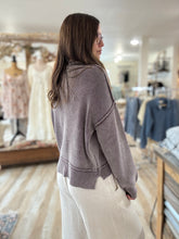 Load image into Gallery viewer, plum mineral washed mock sweater