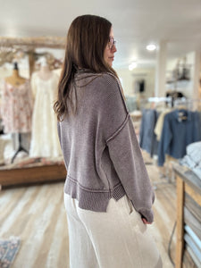 plum mineral washed mock sweater