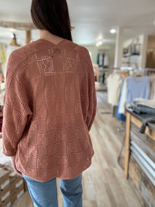 terracotta open knit cardigan