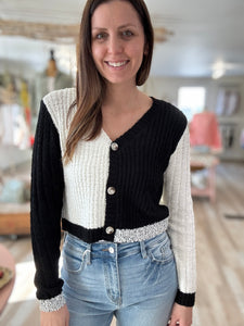 black + white colorblock cardigan