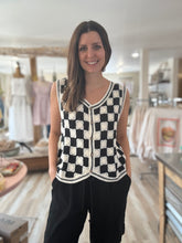 Load image into Gallery viewer, black+cream checkered crochet vest
