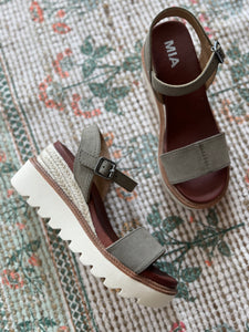 dark taupe suede + rope mixed chunky sandal