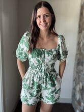 Load image into Gallery viewer, green floral flowy romper