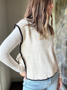 oatmeal mock neck with black trim