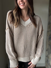 Load image into Gallery viewer, cream two-tone v-neck sweater