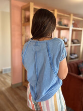 Load image into Gallery viewer, bright blue crochet lace top