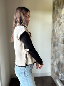 oatmeal mock neck with black trim