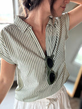 Load image into Gallery viewer, green stripe collared top
