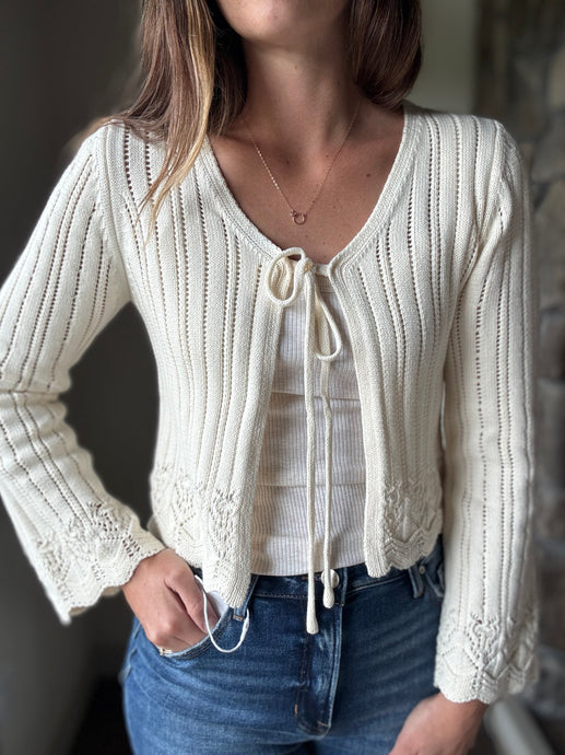 ivory tie front cotton cardigan