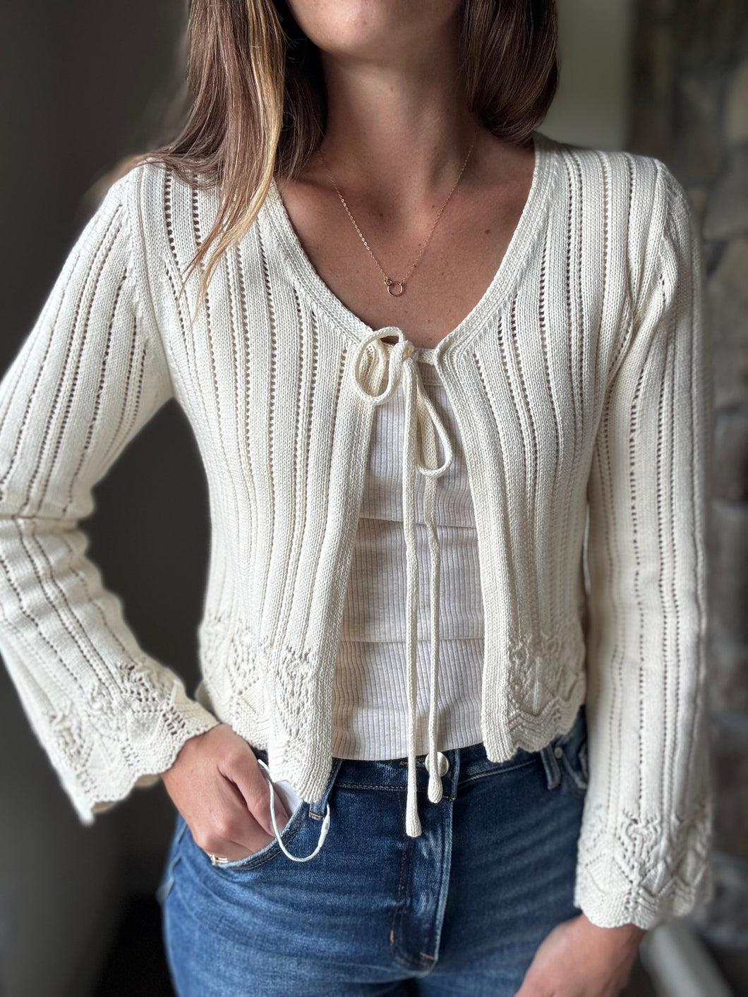 ivory tie front cotton cardigan