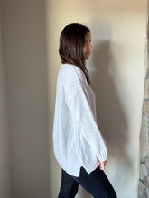 Load image into Gallery viewer, white classic cotton v-neck textured sweater