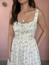 Load image into Gallery viewer, cream, sage + yellow midi dress