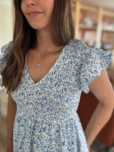 Load image into Gallery viewer, blue floral smocked babydoll dress